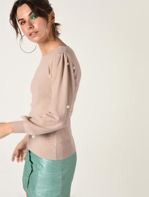 pearl embellished puff sleeved pullover - 15900934 - Standard Image - 3