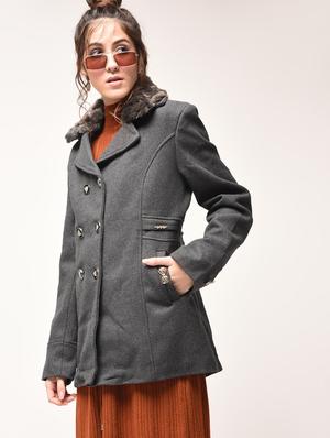 fur collar double breasted coat - 15900956 - Standard Image - 3
