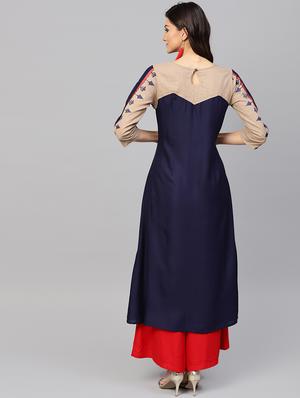 embroidered a-line kurta - 15901535 - Standard Image - 3
