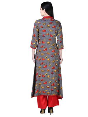 printed a-line kurta with tassels - 15902172 - Standard Image - 3