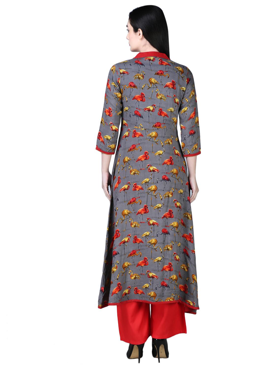 printed a-line kurta with tassels - 15902172 - Zoom Image - 3