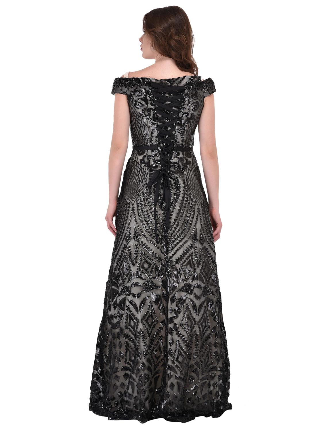 lace-up back sequined gown - 15902676 - Zoom Image - 3