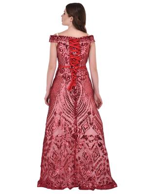 lace-up back sequined gown - 15902679 - Standard Image - 3