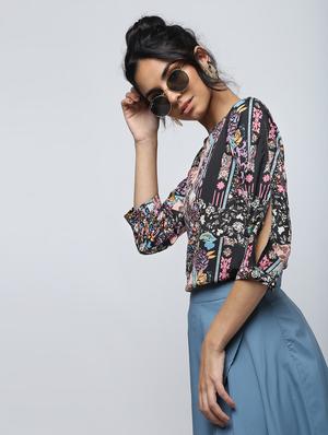 slit sleeved floral tunic - 15902837 - Standard Image - 3