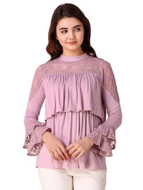 lace paneled ruffled layered top - 15903252 - Standard Image - 1
