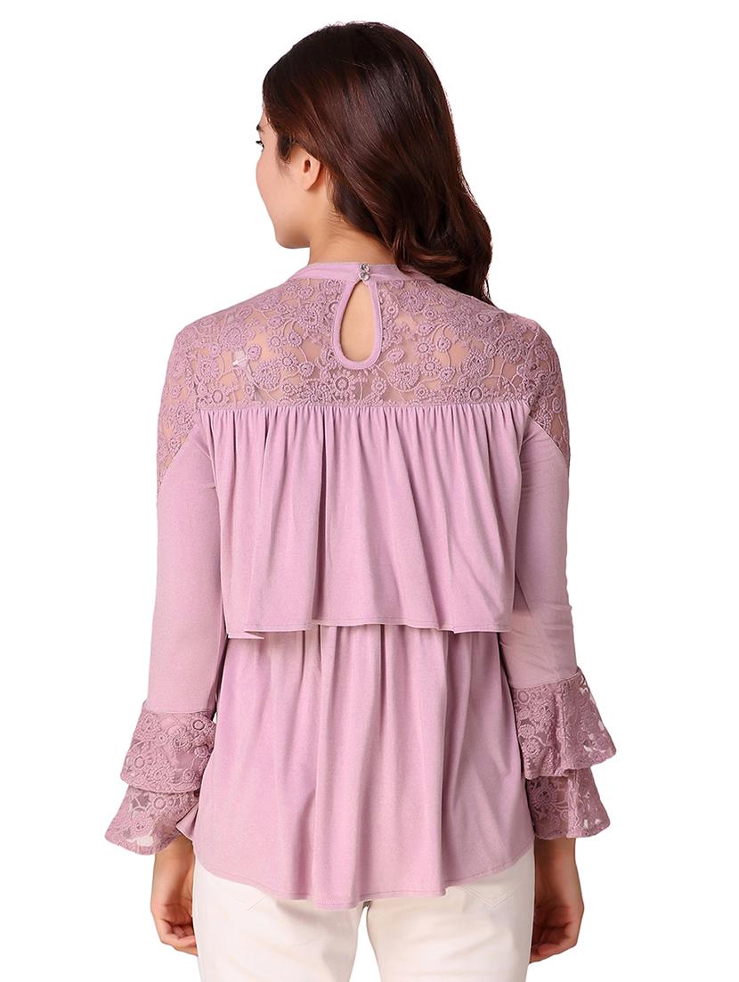 lace paneled ruffled layered top - 15903252 - Zoom Image - 3