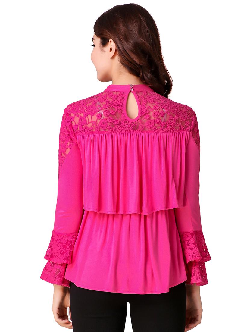 lace paneled ruffled layered top - 15903253 - Zoom Image - 3