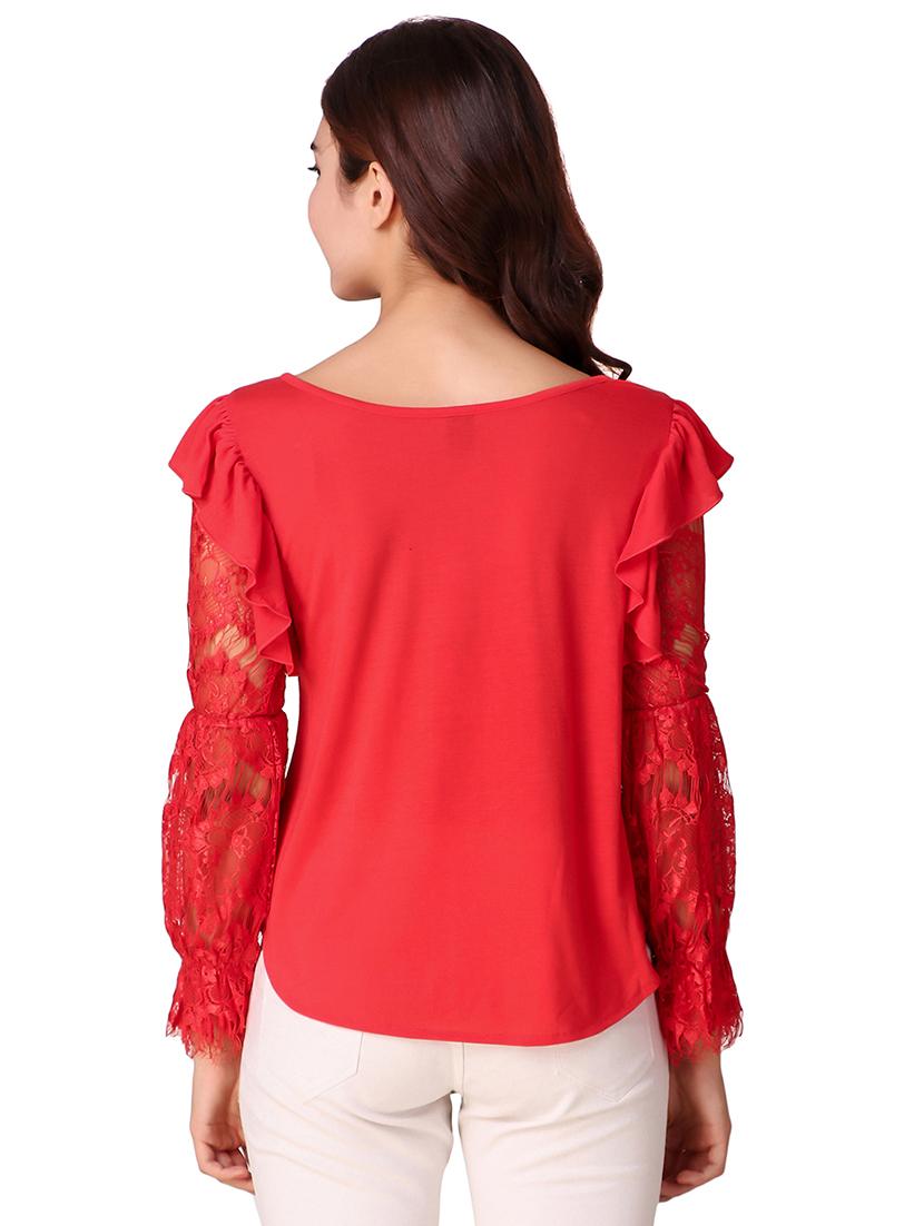 ruffle detail lace sleeved top - 15903255 - Zoom Image - 3