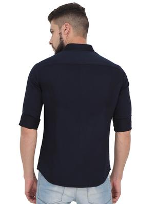navy blue solid casual shirt - 15903342 - Standard Image - 3