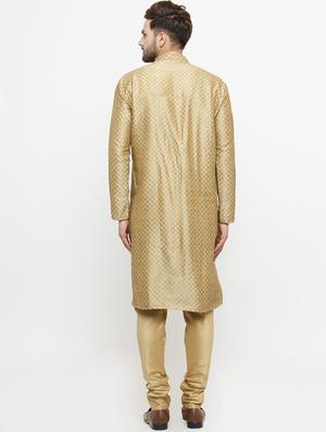 gold polyester kurta pyjama set - 15903900 - Standard Image - 3