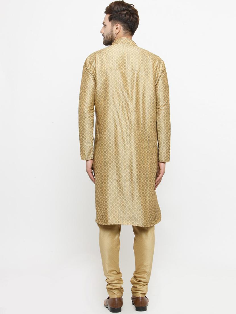 gold polyester kurta pyjama set - 15903900 - Zoom Image - 3
