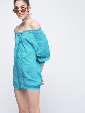 off shoulder lace detail smocked dress - 15905877 - Standard Image - 3