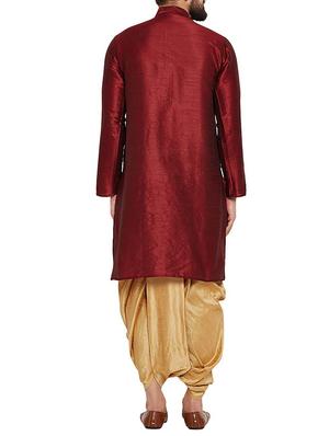 maroon dupion dhoti kurta set - 15906581 - Standard Image - 3