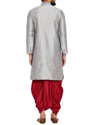 silver dupion dhoti kurta set - 15906585 - Standard Image - 3