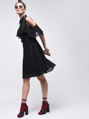 ruffled cold shoulder a-line dress - 15908189 - Standard Image - 3