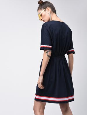 contrast tape a-line dress - 15908193 - Standard Image - 3