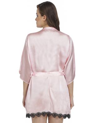 contrast lace trim sleepwear robe - 15908970 - Standard Image - 3