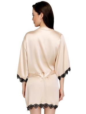 contrast lace trim satin sleepwear robe - 15908971 - Standard Image - 3