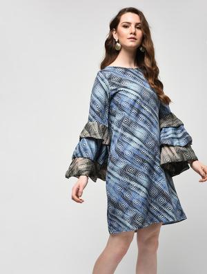 layered bell sleeved shift dress - 15911171 - Standard Image - 3
