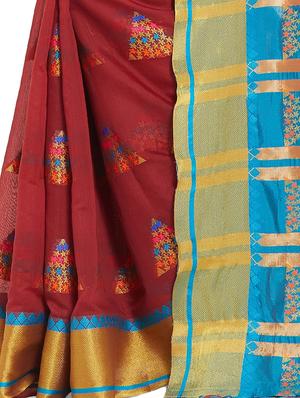 geometrical zari motif woven saree with blouse - 15911683 - Standard Image - 3