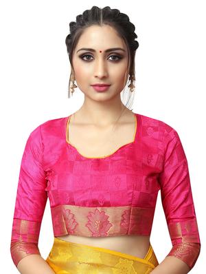 checkered zari motif yellow kanjivaram saree with blouse - 15912233 - Standard Image - 3