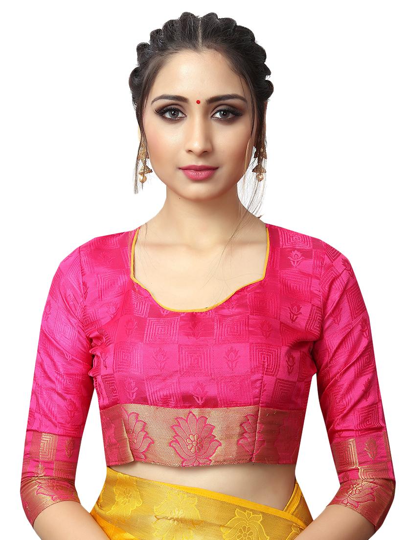 checkered zari motif yellow kanjivaram saree with blouse - 15912233 - Zoom Image - 3