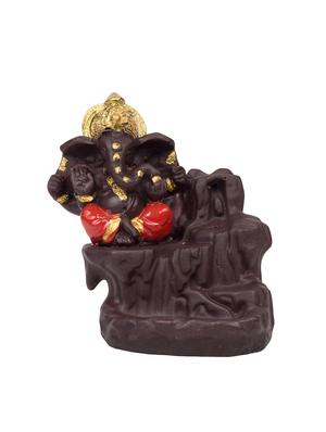 golden peacock red back flow smoke incense burner lord ganesha emblem auspicious and success red polyresin incense holder - 15914531 - Standard Image - 3