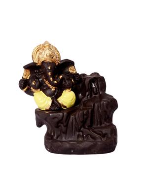 golden peacock yellow back flow smoke incense burner lord ganesha emblem auspicious and success red polyresin incense holder - 15914535 - Standard Image - 3