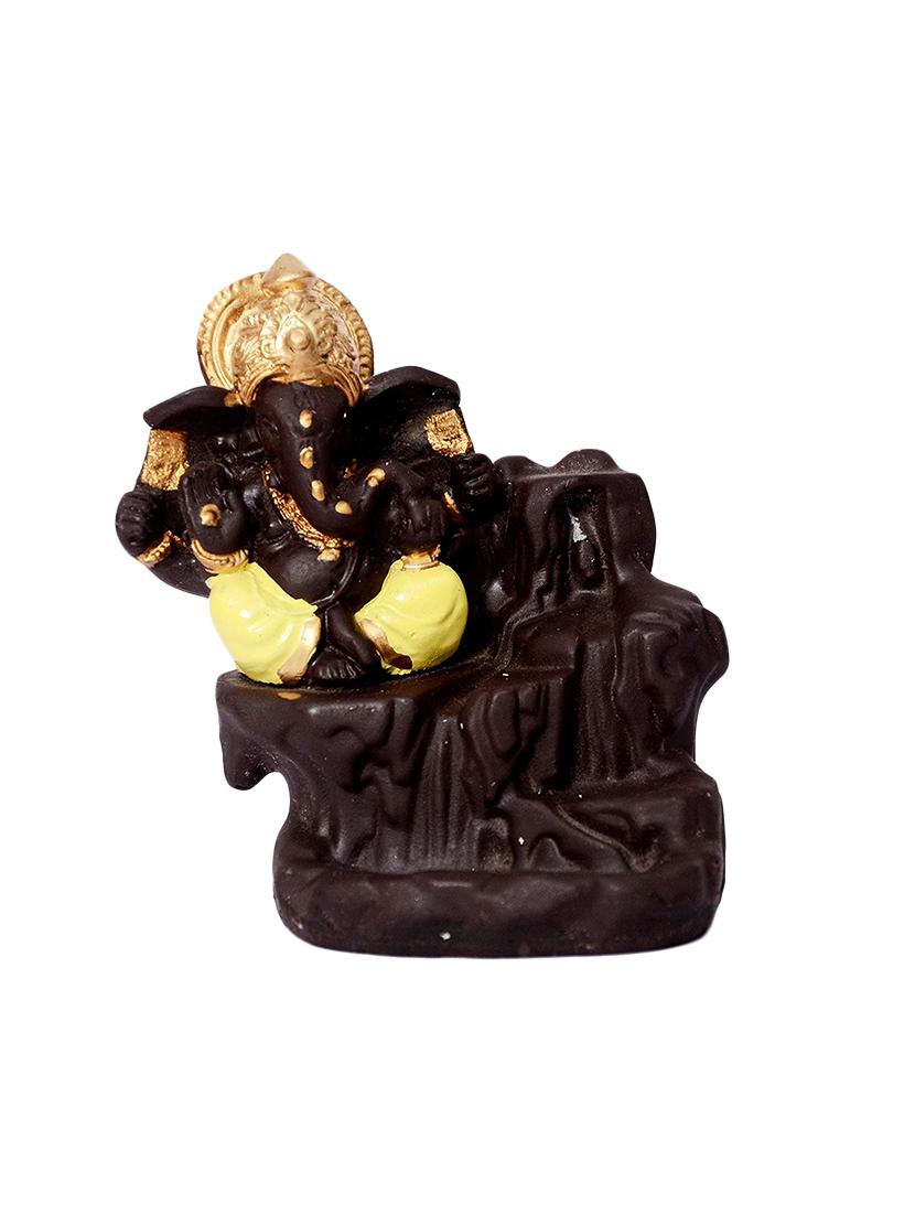 golden peacock yellow back flow smoke incense burner lord ganesha emblem auspicious and success red polyresin incense holder - 15914535 - Zoom Image - 3