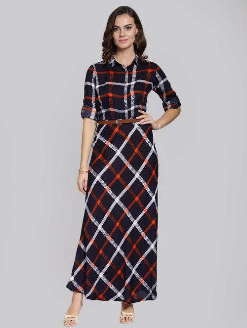 roll up sleeved checkered maxi dress - 15919029 - Standard Image - 1