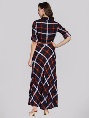 roll up sleeved checkered maxi dress - 15919029 - Standard Image - 3
