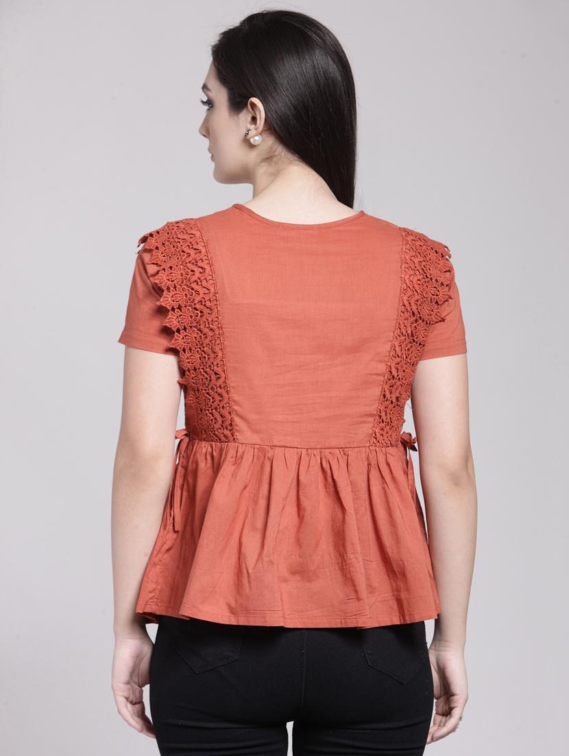 lace detail embroidered top - 15919099 - Zoom Image - 3