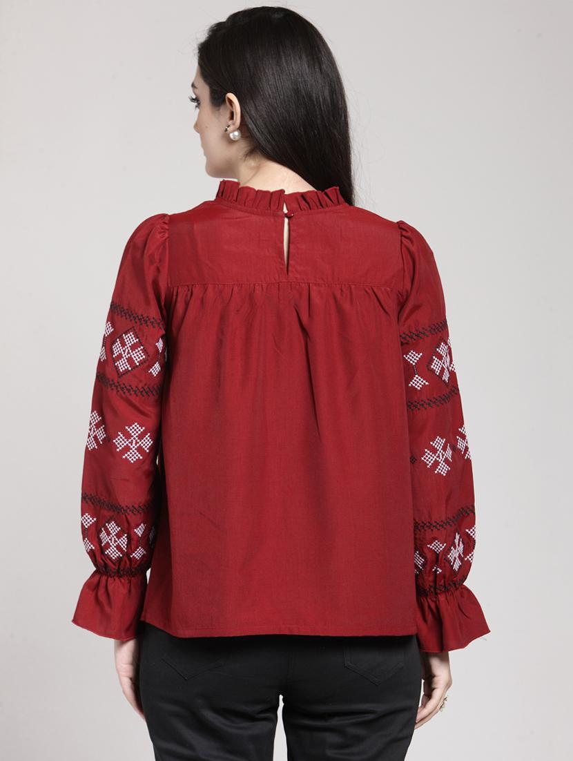 lace trim criss cross embroidered top - 15919127 - Zoom Image - 3