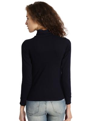 Navy blue solid turtle neck tee - 15921966 - Standard Image - 3