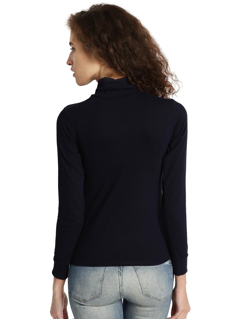Navy blue solid turtle neck tee - 15921966 - Zoom Image - 3