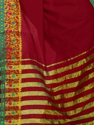 floral zari border maroon woven saree with blouse - 15922449 - Standard Image - 3