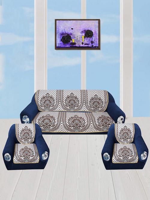 polyester fabric ethnic design sofa covers set of 6 seater - silver & maroon - 15922533 - Standard Image - 1