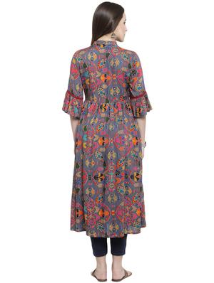 flared bell sleeves printed kurta - 15924306 - Standard Image - 3