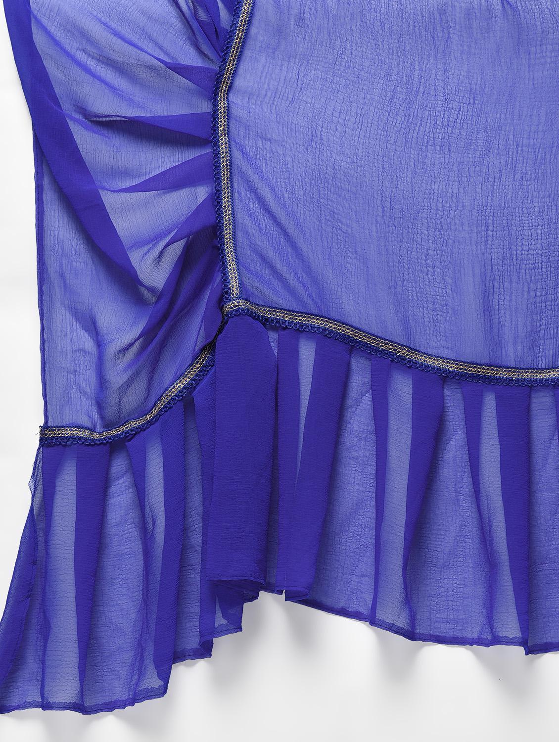 ruffle lace border blue saree with blouse - 15924767 - Zoom Image - 3
