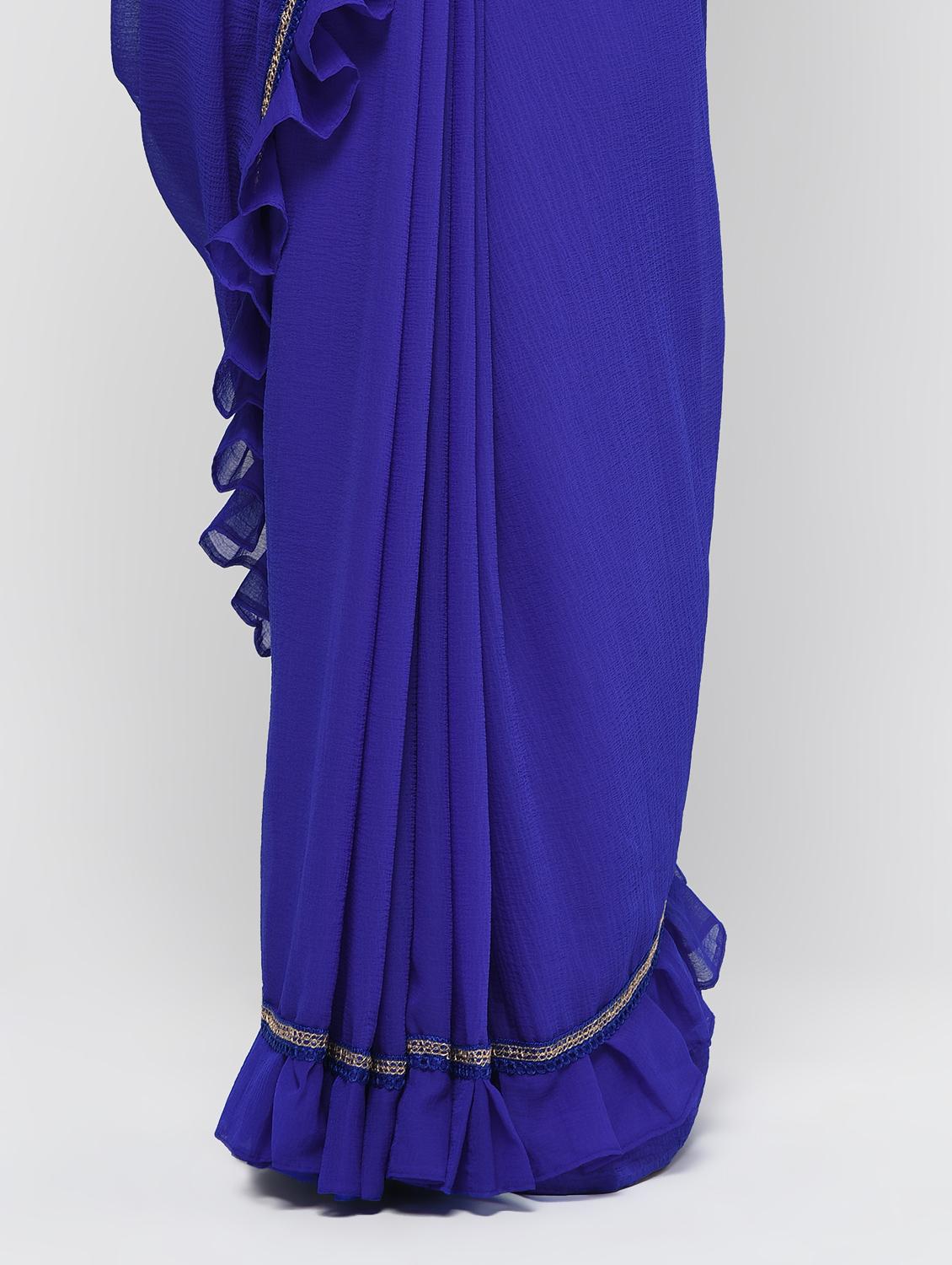 ruffle lace border blue saree with blouse - 15924773 - Zoom Image - 3
