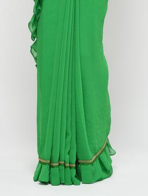 ruffle lace border green saree with blouse - 15924775 - Standard Image - 3