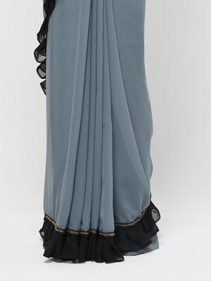 ruffle border grey saree with blouse - 15924778 - Standard Image - 3