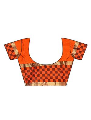 checkered zari motif woven saree with blouse - 15925940 - Standard Image - 3