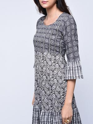 printed tiered kurta with palazzo set - 15926973 - Standard Image - 3