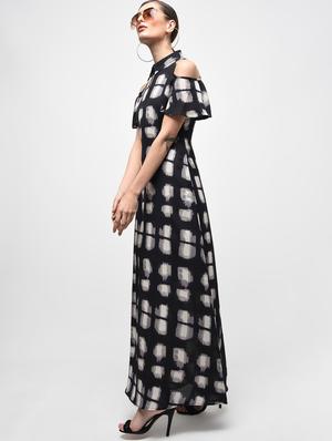 cold shoulder shirt collar maxi dress - 15928065 - Standard Image - 3