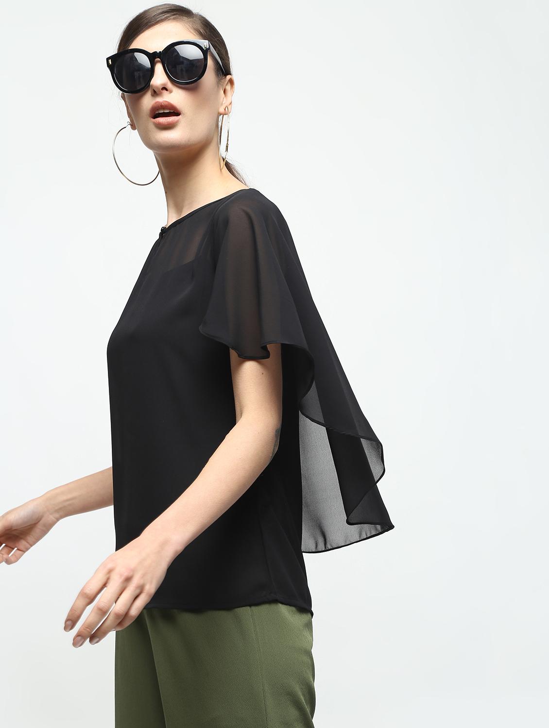 cape detail keyhole neck top - 15928118 - Zoom Image - 3