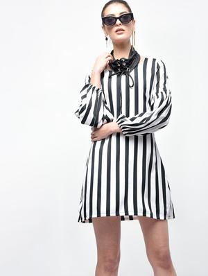 eyelet lace up striped a-line dress - 15930126 - Standard Image - 3
