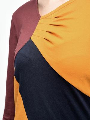 color block gather detail a-line dress - 15930127 - Standard Image - 6