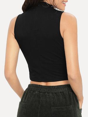 contrast striped mock neck crop top - 15932606 - Standard Image - 3
