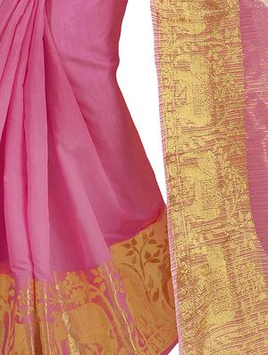 conversational zari border pink kanjivaram saree with blouse - 15933394 - Standard Image - 3